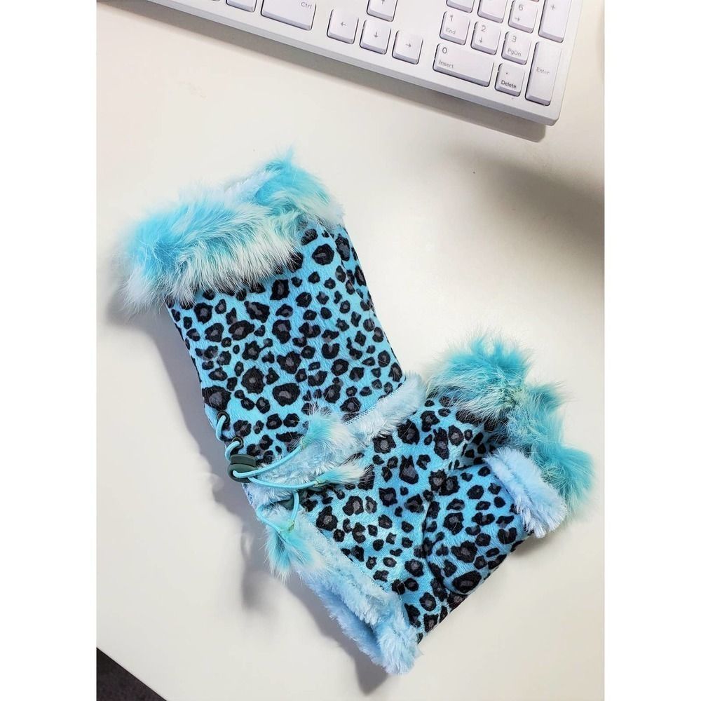 Blue Leopard Print Fingerless Gloves